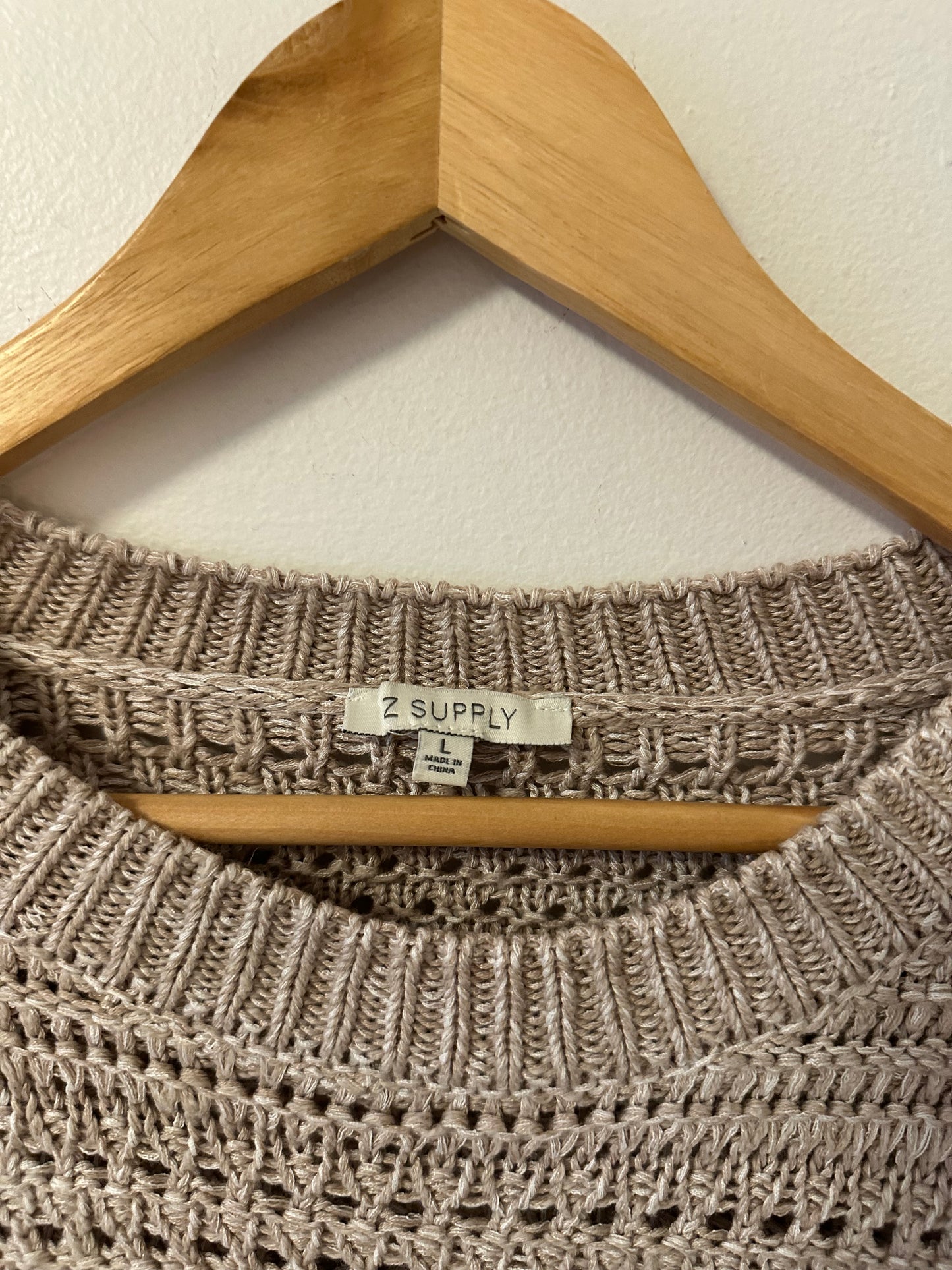 Z Supply Montalvo Crew Neck Crochet Sweater in Natural Brown | Size Large