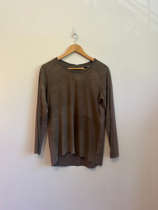 My Tribe Suede Front Long Sleeve Tunic in Brown | Size Medium
