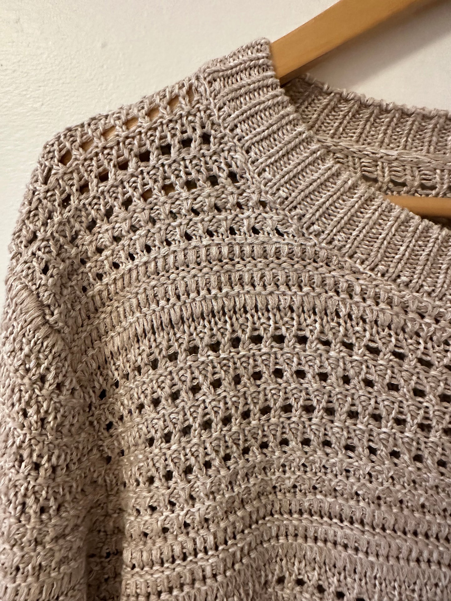 Z Supply Montalvo Crew Neck Crochet Sweater in Natural Brown | Size Large