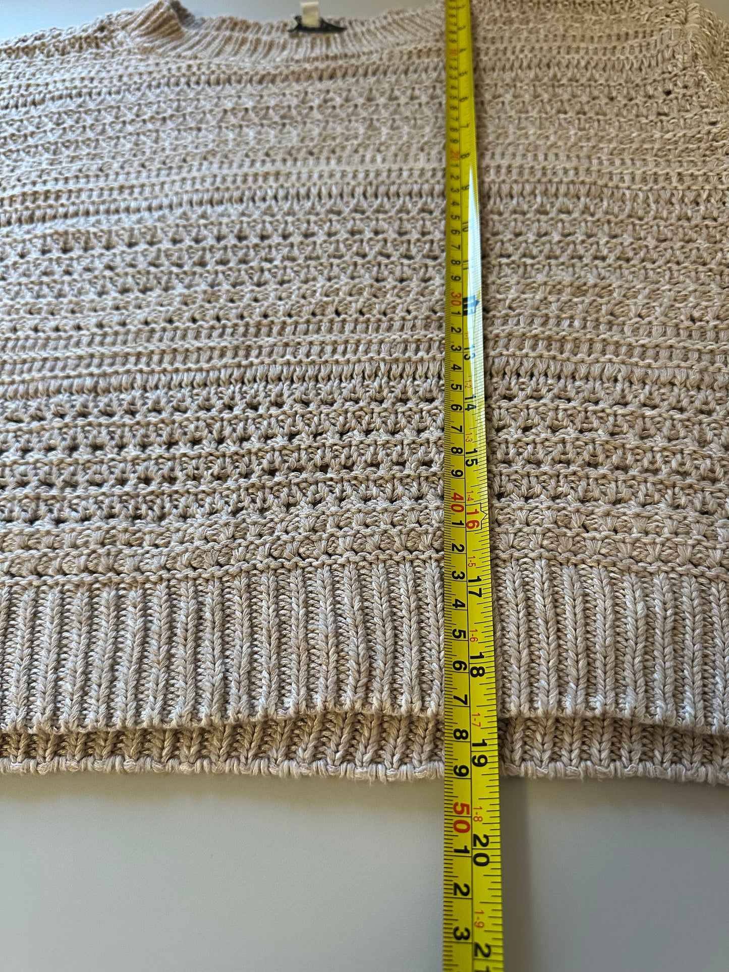 Z Supply Montalvo Crew Neck Crochet Sweater in Natural Brown | Size Large