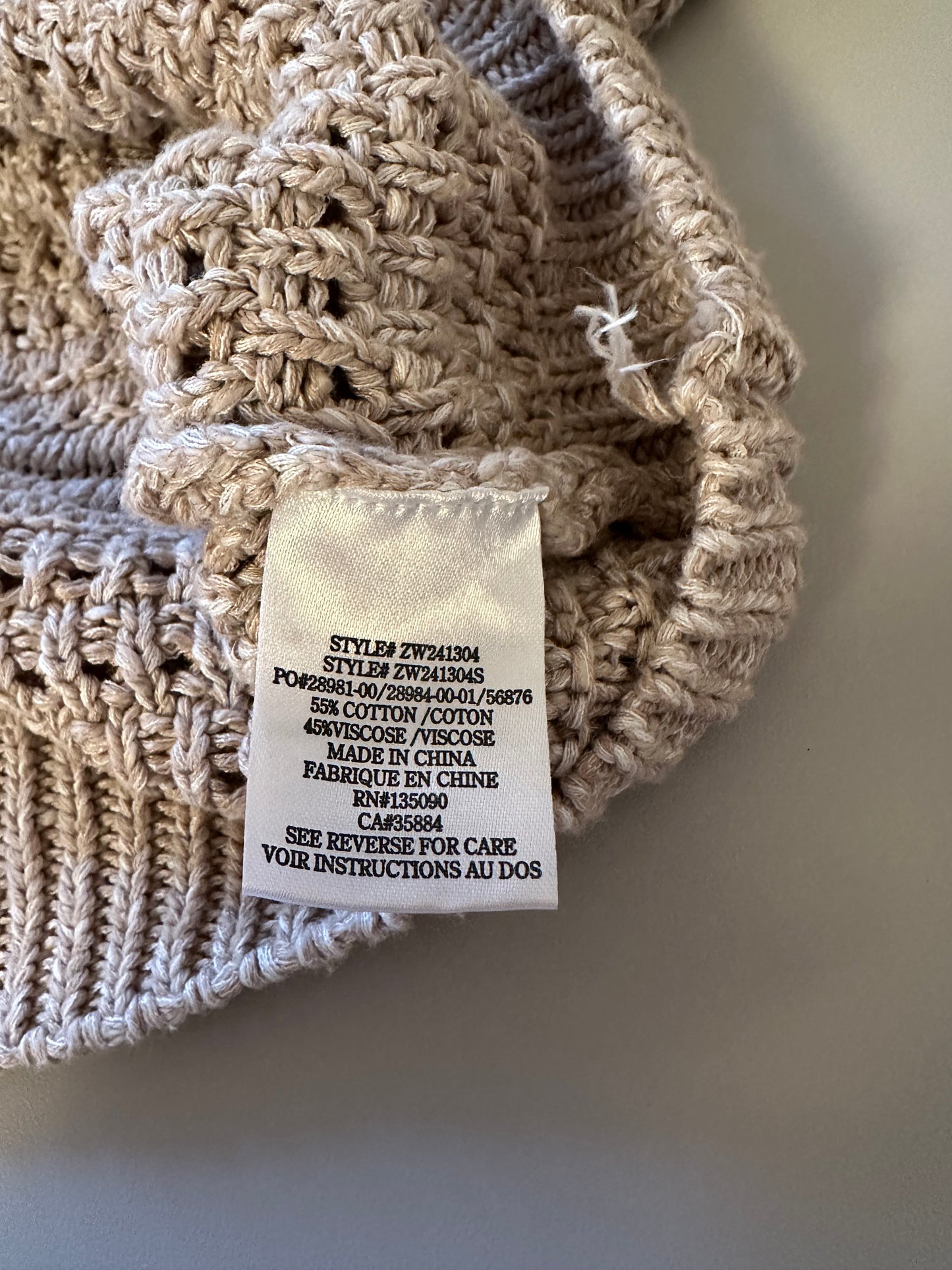 Z Supply Montalvo Crew Neck Crochet Sweater in Natural Brown | Size Large