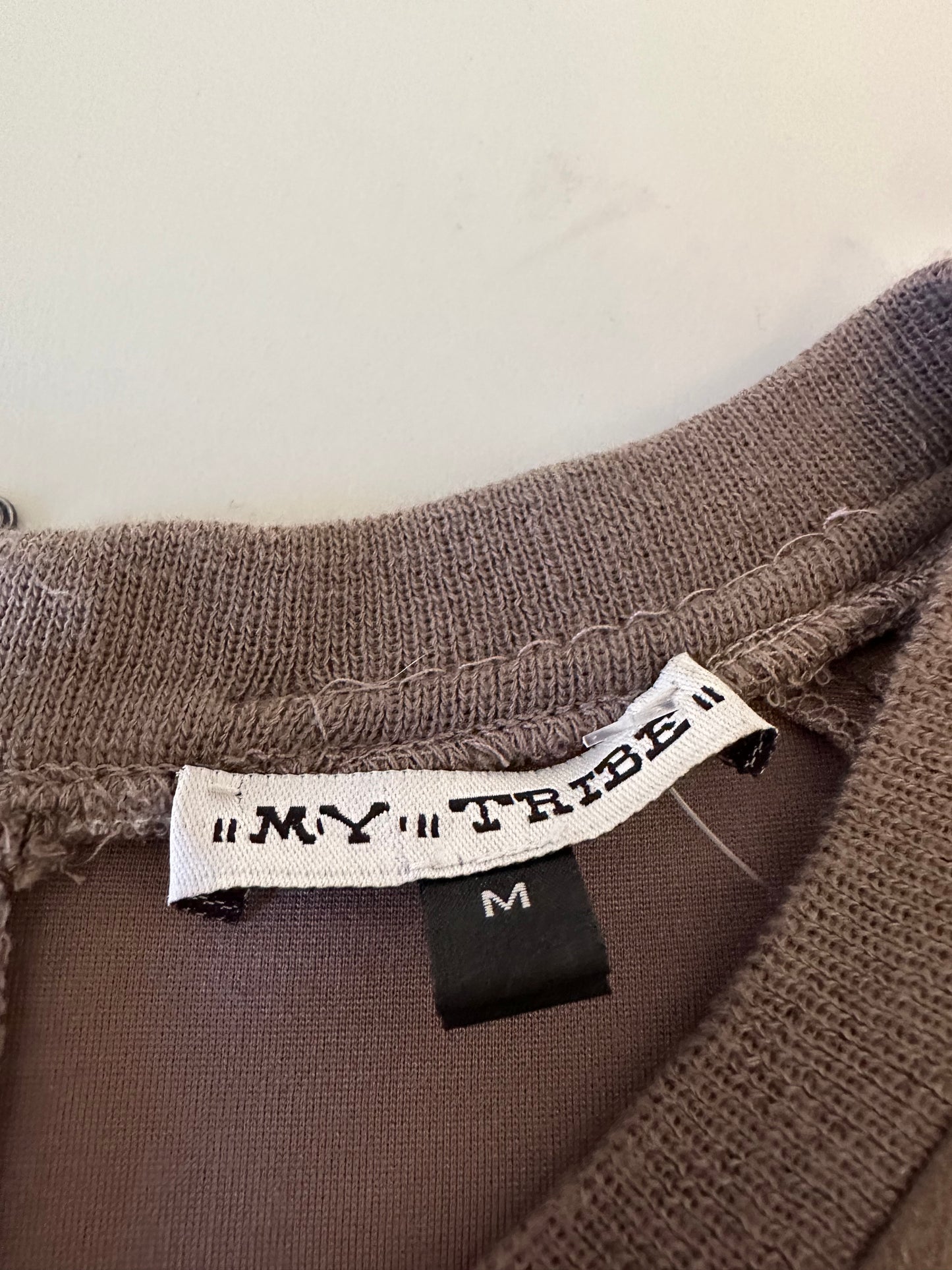 My Tribe Suede Front Long Sleeve Tunic in Brown | Size Medium