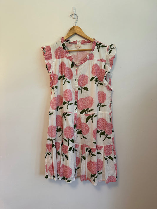 Pink Chicken New York Hydrangea Floral Tiered Cotton Ruffle Dress | Size XL
