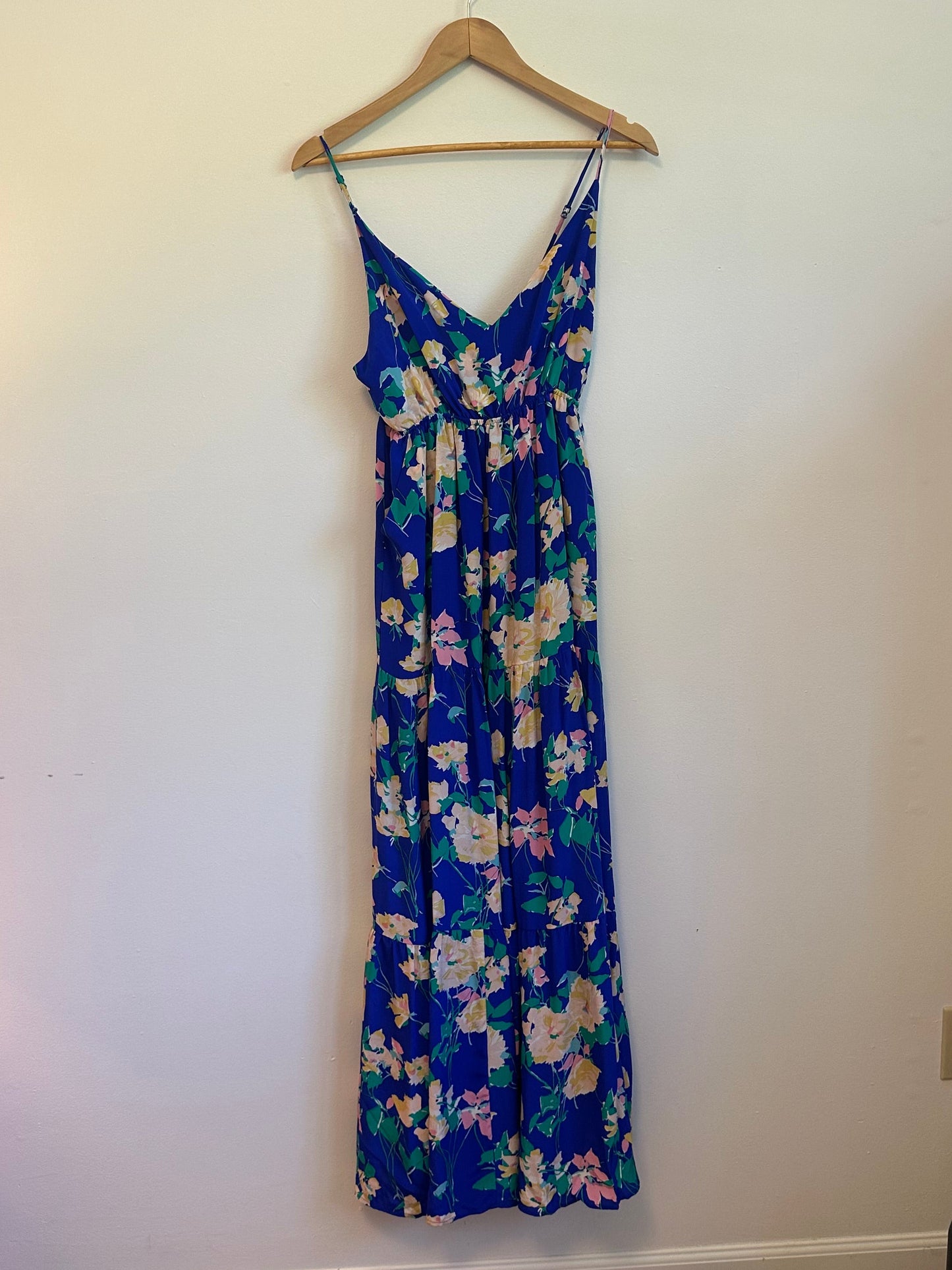 Yumi Kim Blue Floral Empire Waist Silk Dress | Size Medium