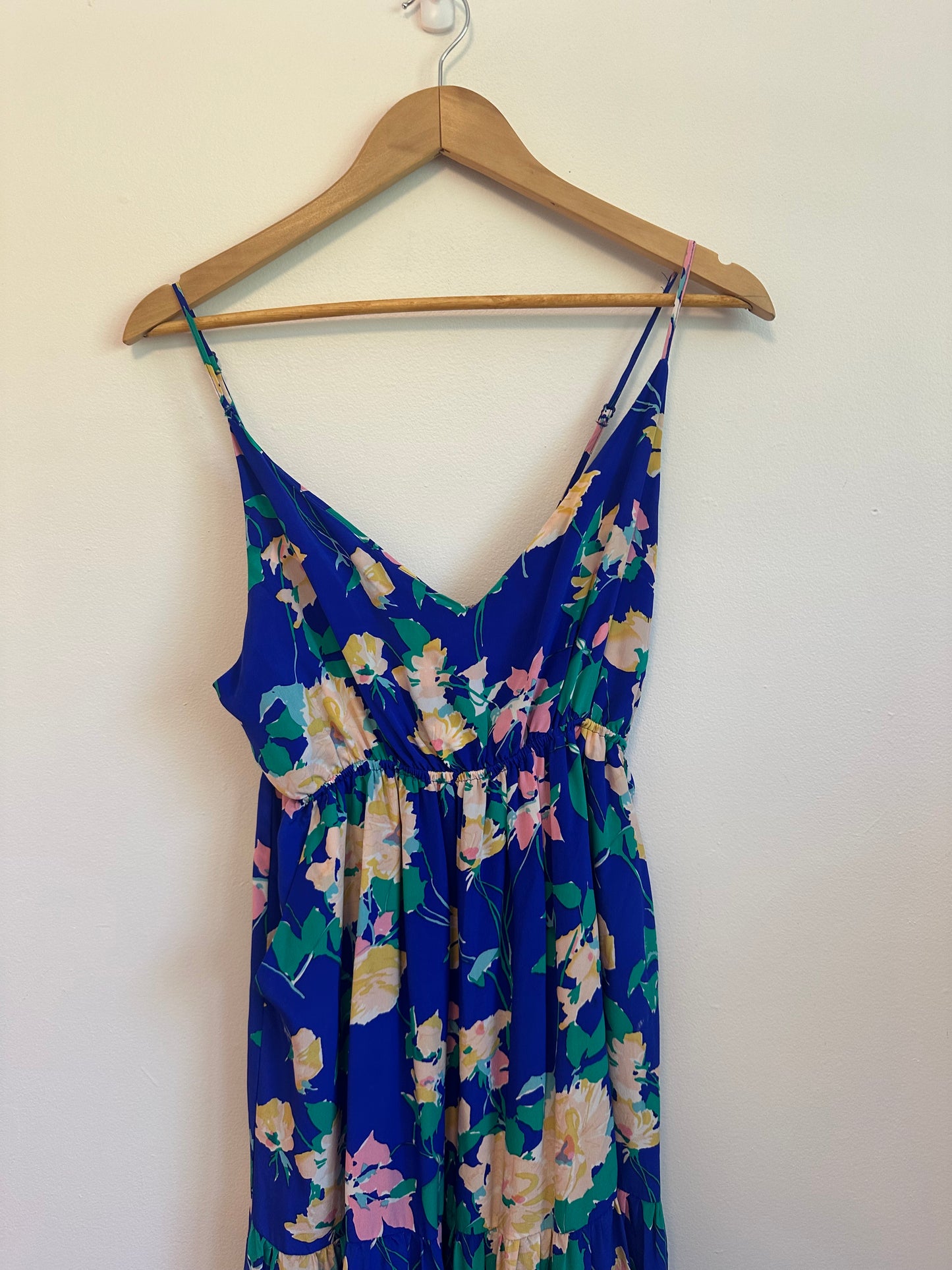 Yumi Kim Blue Floral Empire Waist Silk Dress | Size Medium