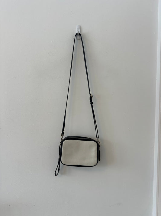 Banana Republic Colorblock Black and White Leather Camera Crossbody Bag