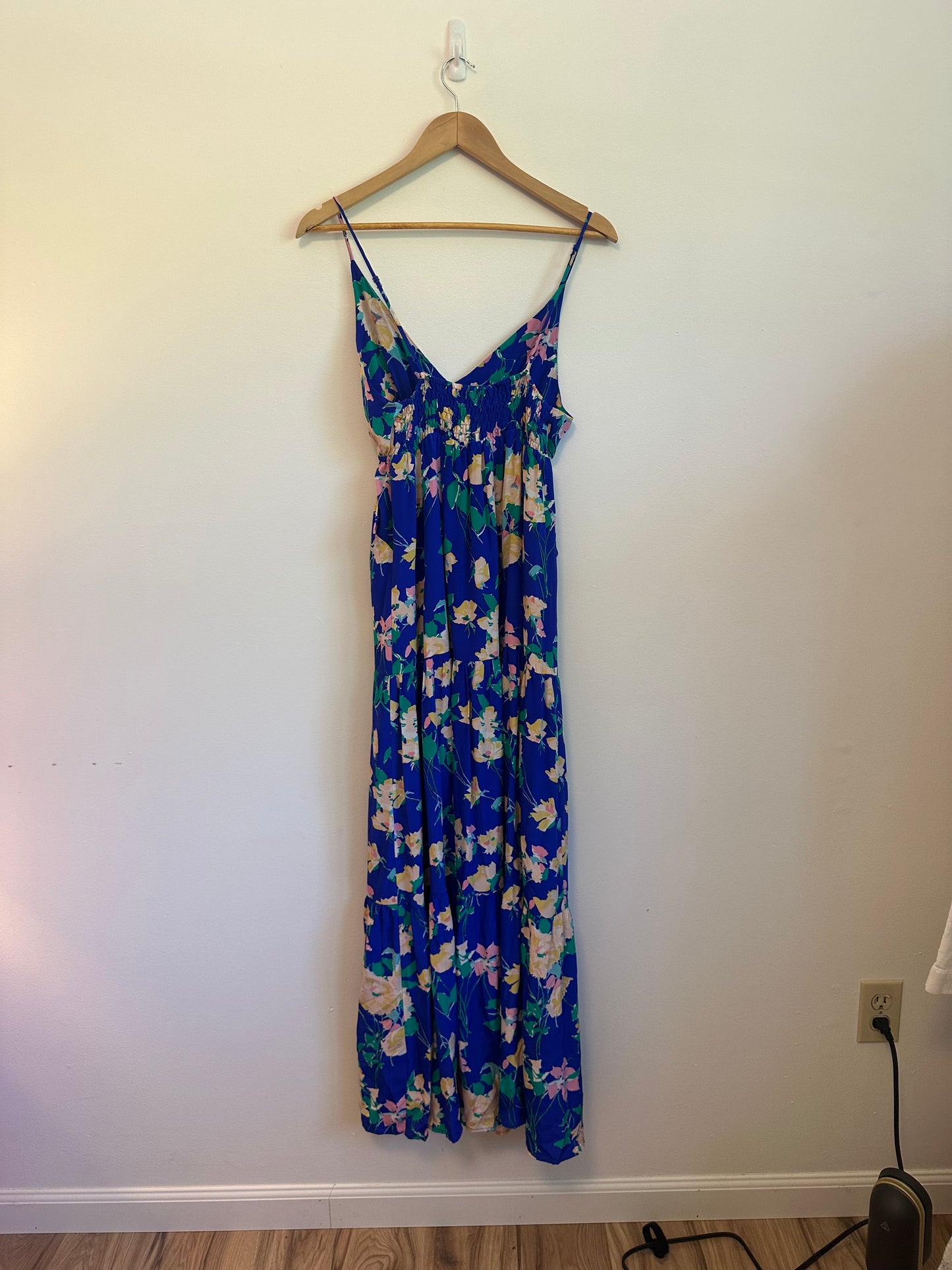 Yumi Kim Blue Floral Empire Waist Silk Dress | Size Medium
