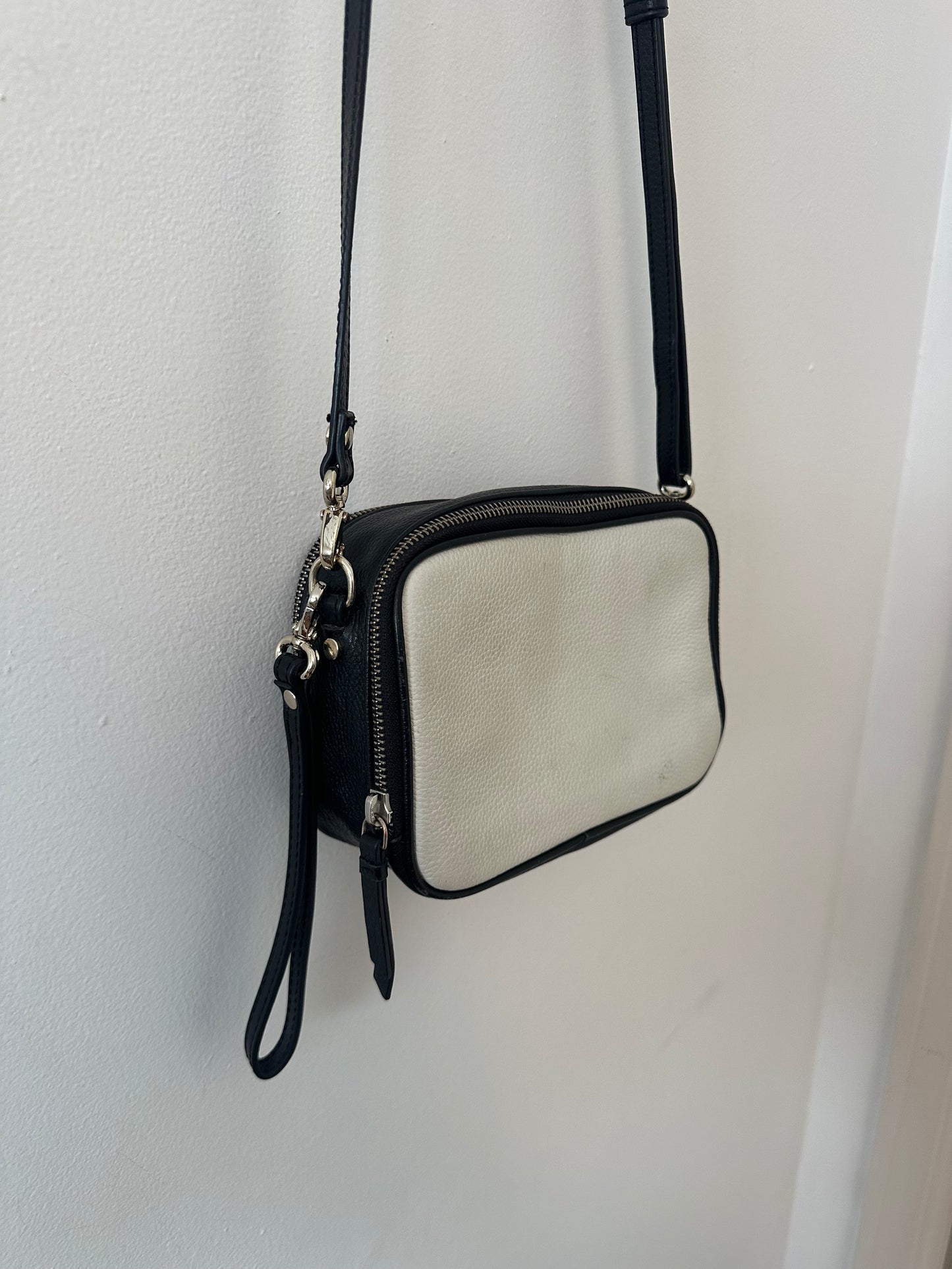 Banana Republic Colorblock Black and White Leather Camera Crossbody Bag