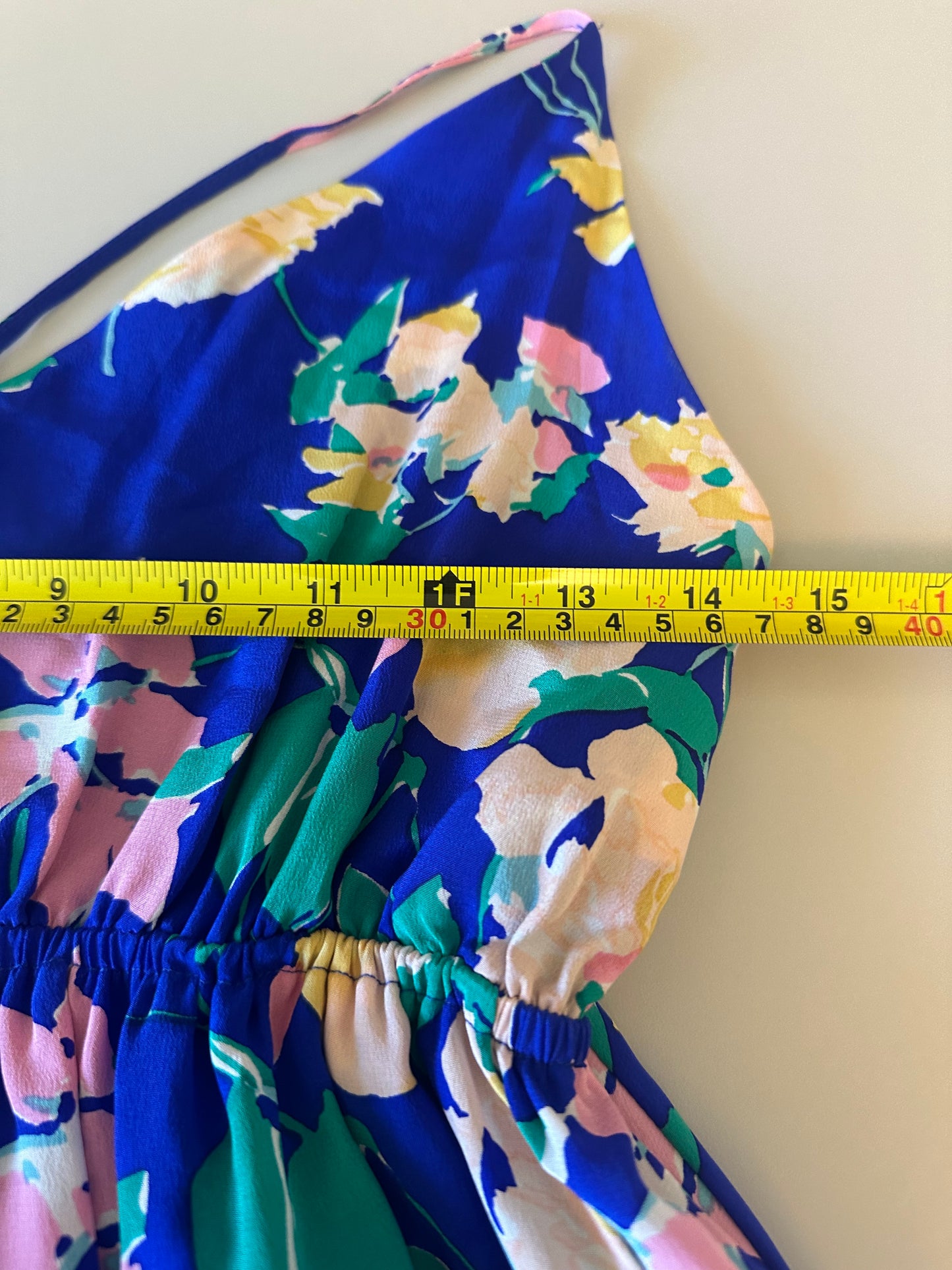 Yumi Kim Blue Floral Empire Waist Silk Dress | Size Medium