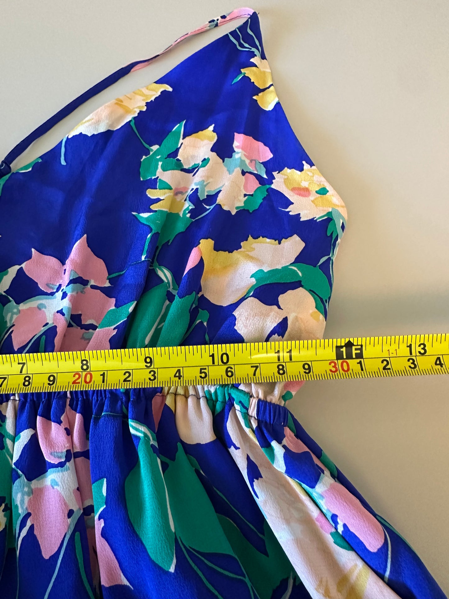 Yumi Kim Blue Floral Empire Waist Silk Dress | Size Medium