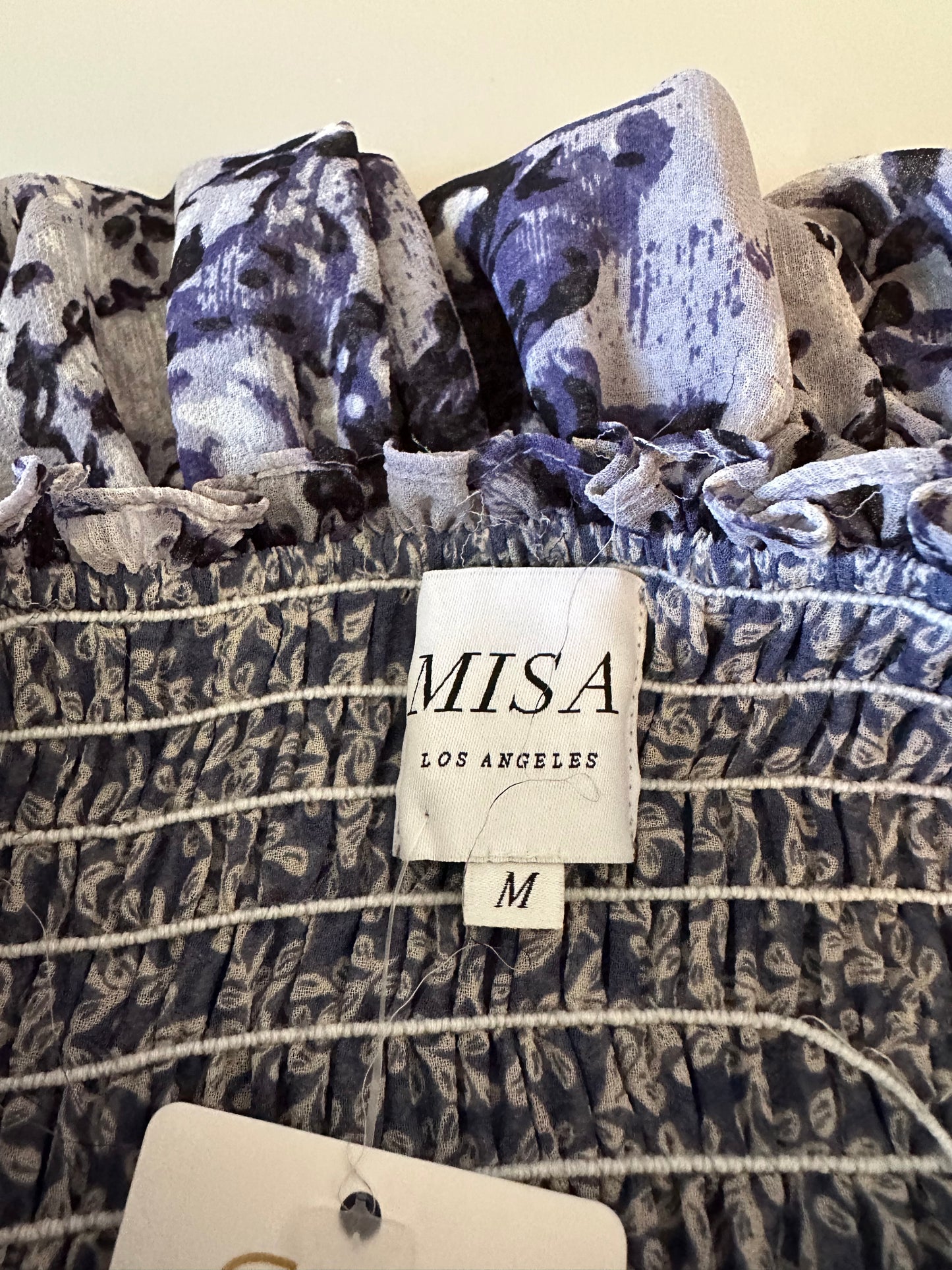Misa Los Angeles Nadia Strapless Maxi Dress in Blue Floral Chiffon | Size Medium