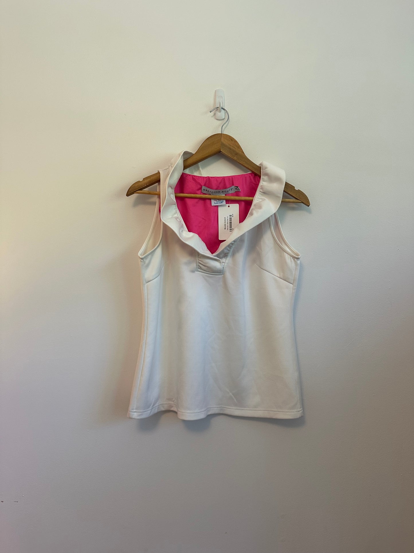 Gretchen Scott Designs White Ruffle Neck Sleeveless Blouse | Size Medium