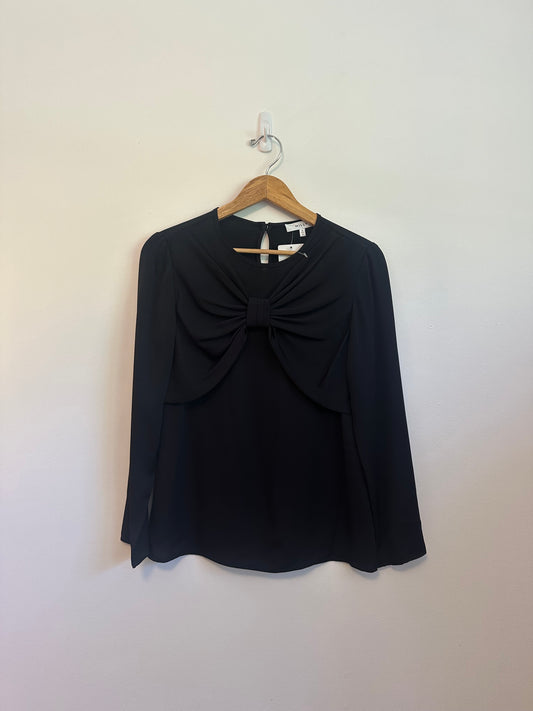 Milly Bow Front Side Button Silk Blouse in Black | Size 10