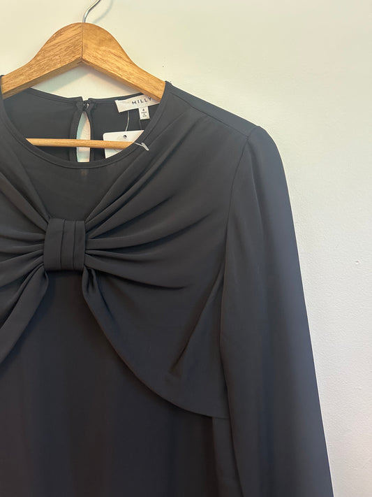 Milly Bow Front Side Button Silk Blouse in Black | Size 10