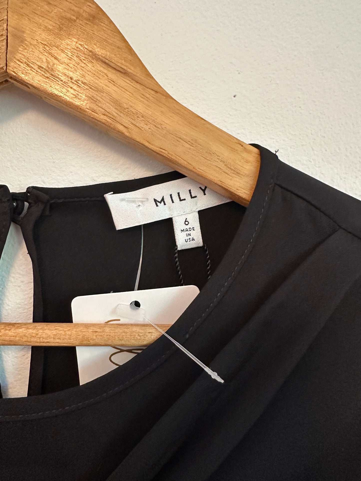 Milly Bow Front Side Button Silk Blouse in Black | Size 10