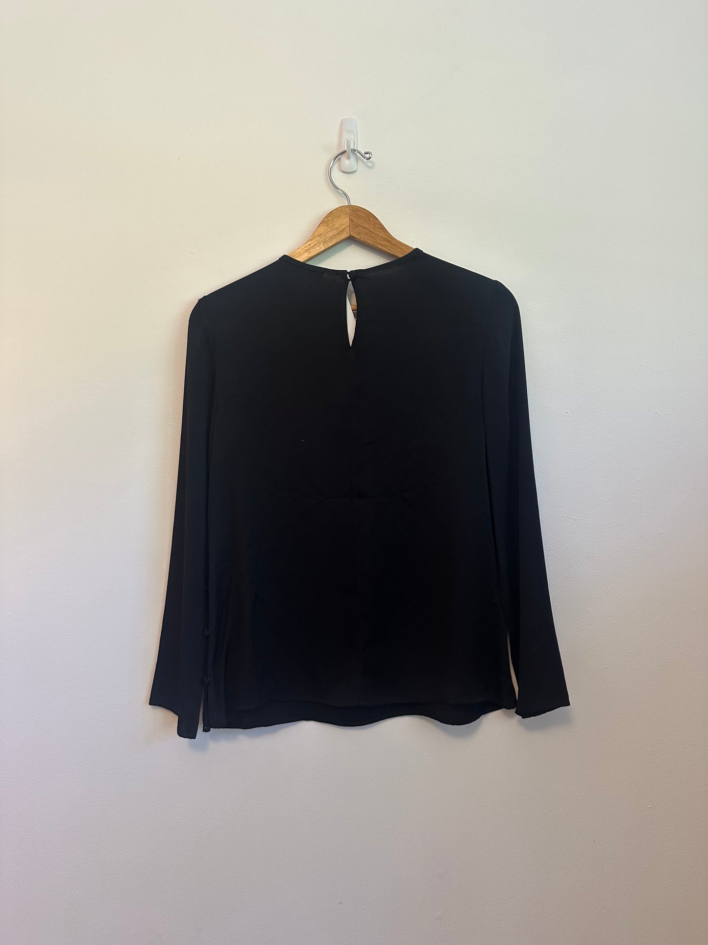 Milly Bow Front Side Button Silk Blouse in Black | Size 10