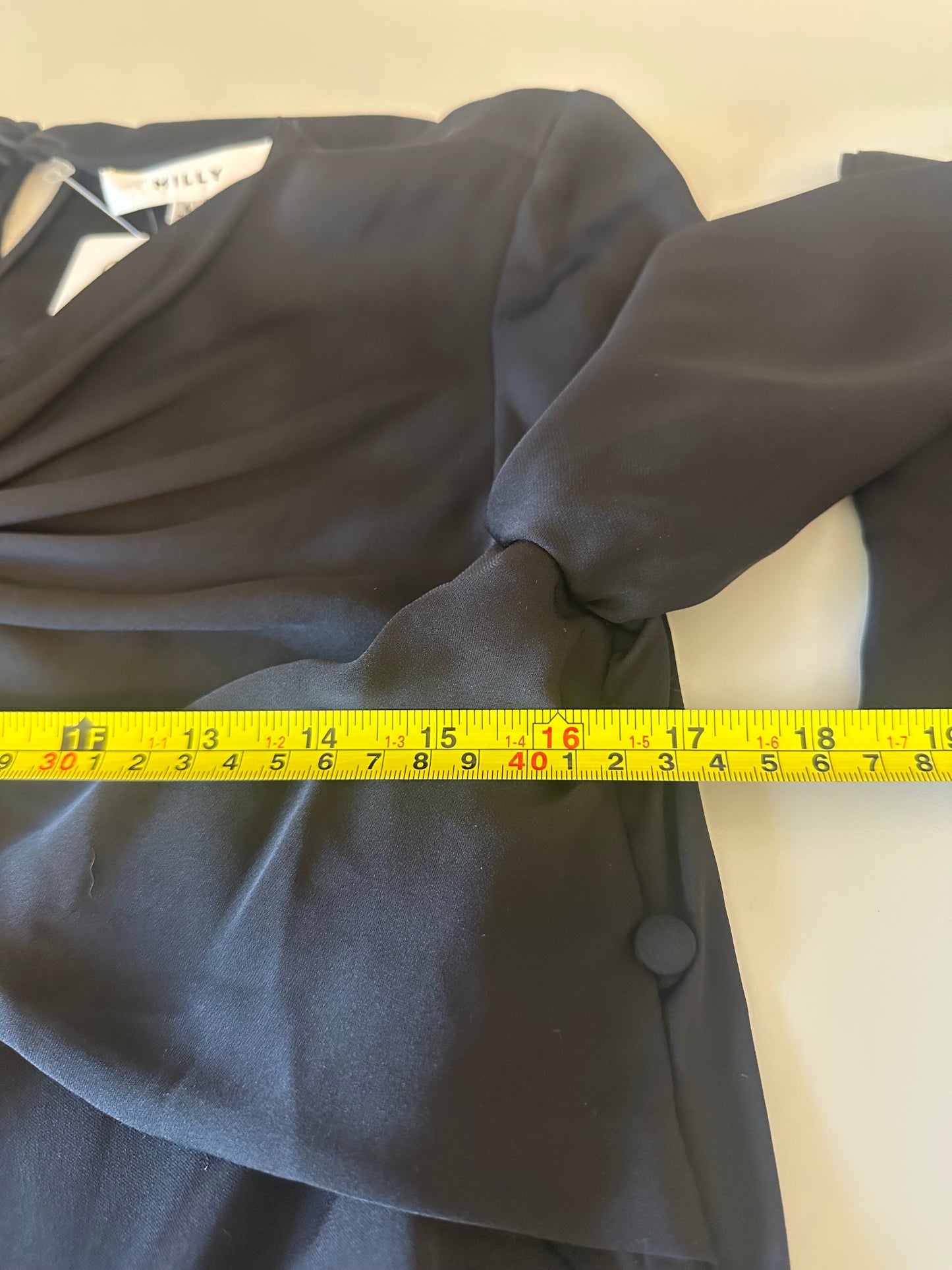 Milly Bow Front Side Button Silk Blouse in Black | Size 10