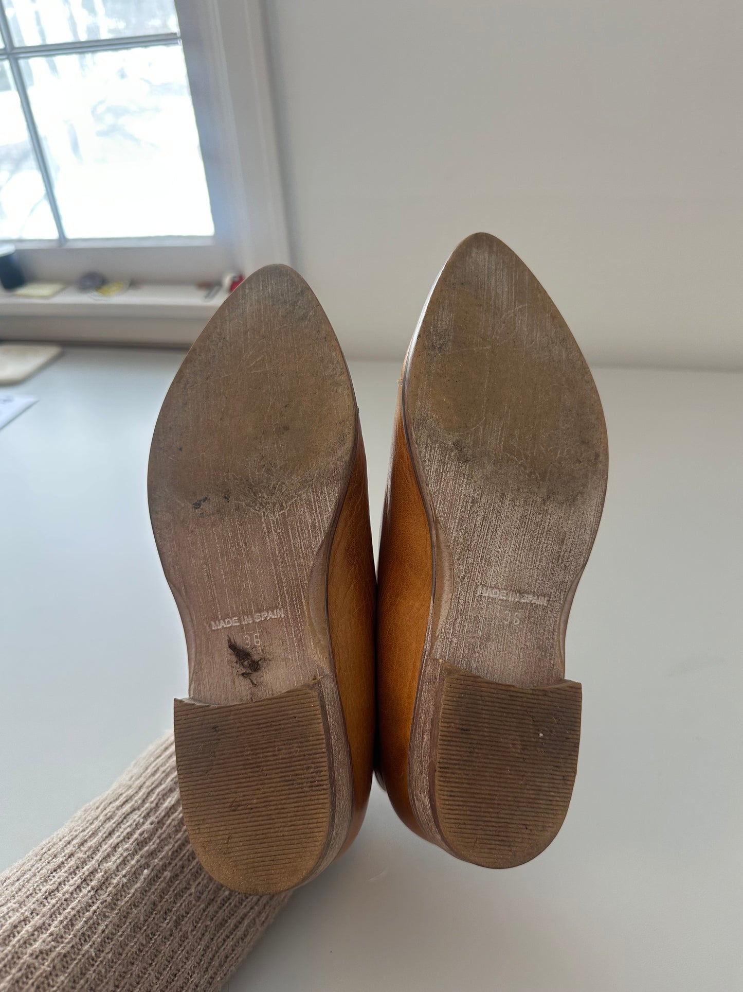 Free People Women's Royale Cutout Flats in Camel Leather | Size 36