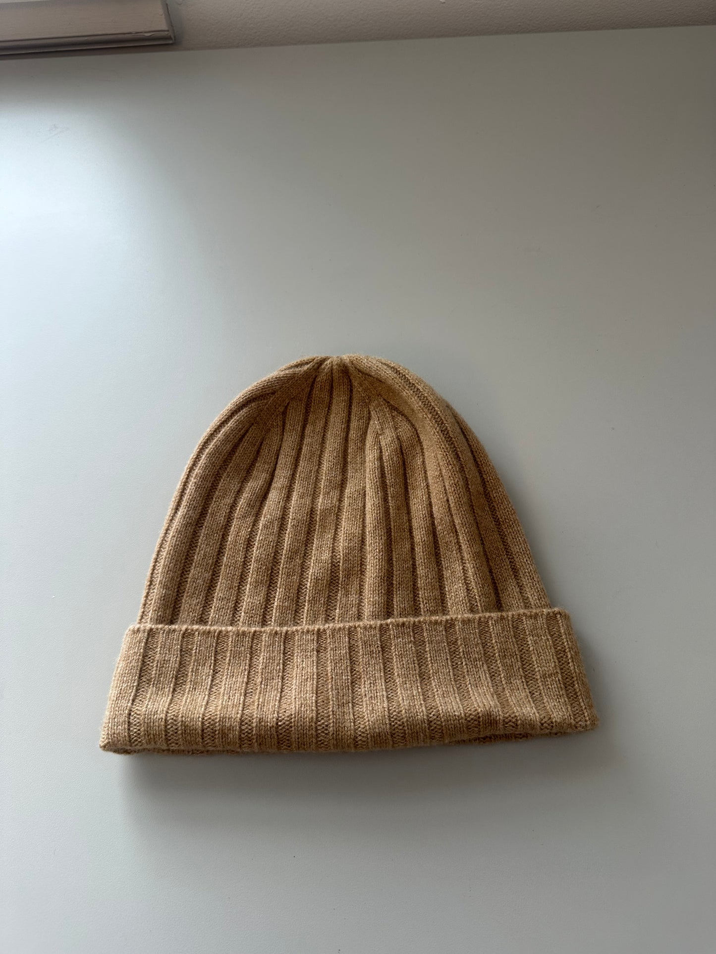 J. Crew Cashmere Tan Ribbed Beanie Hat