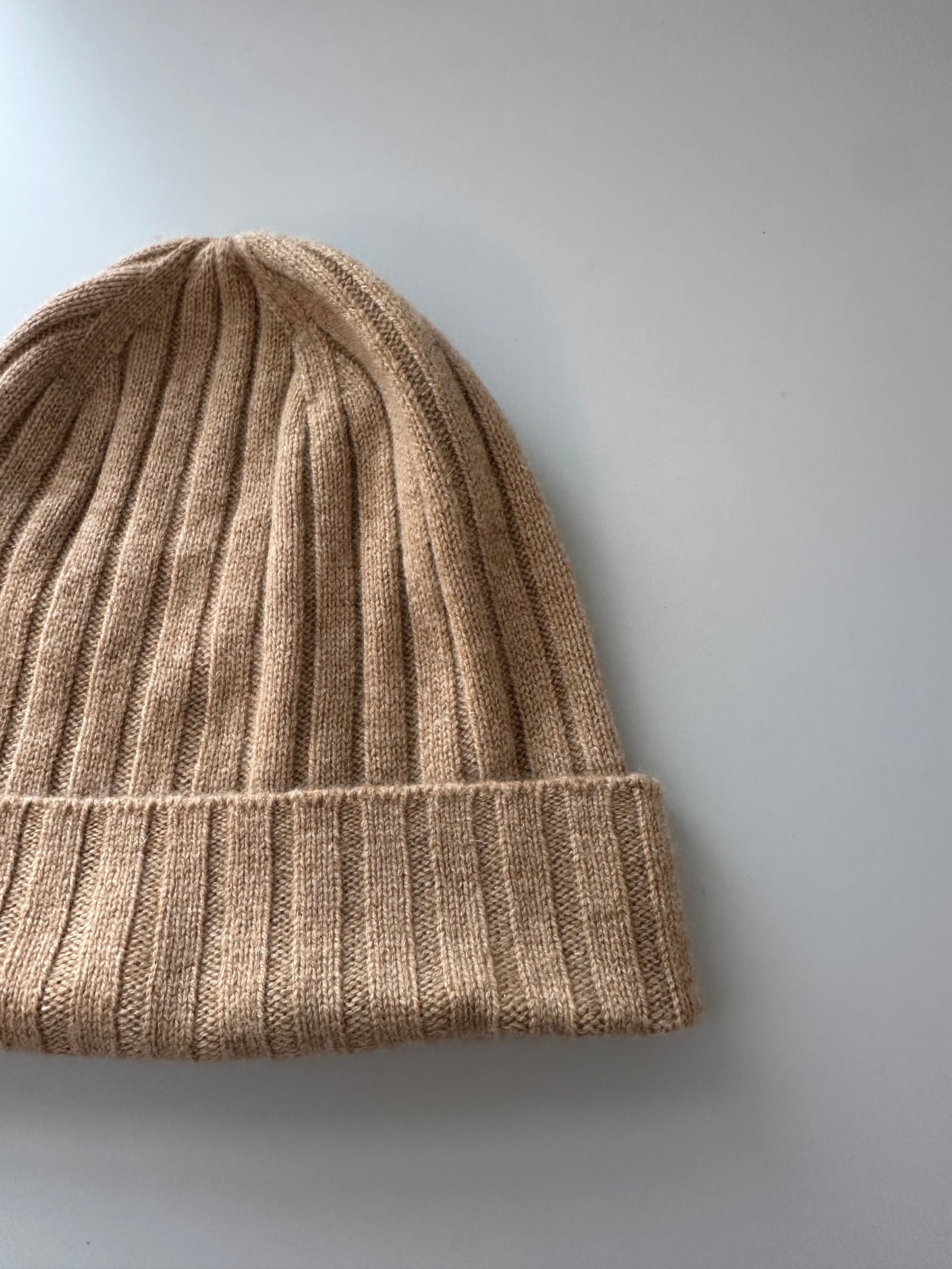 J. Crew Cashmere Tan Ribbed Beanie Hat