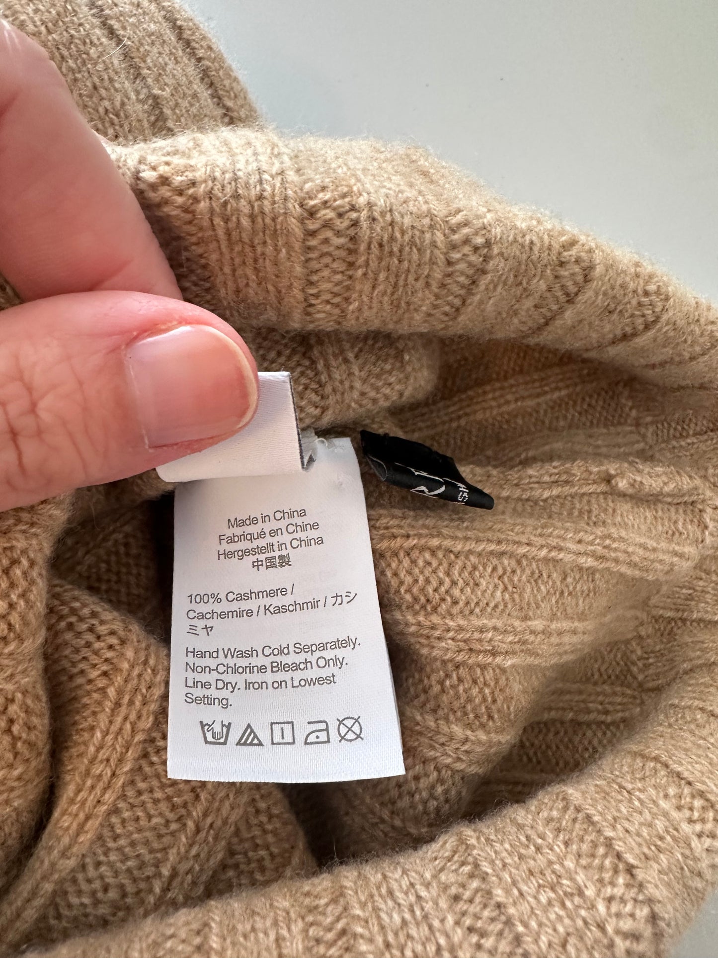J. Crew Cashmere Tan Ribbed Beanie Hat