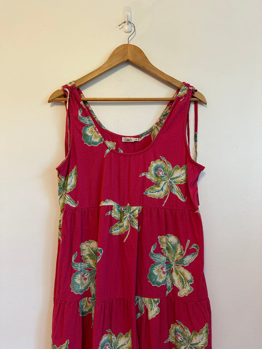 Faherty Lanai Seersucker Pink Tropical Floral Tiered Dress | Size Medium