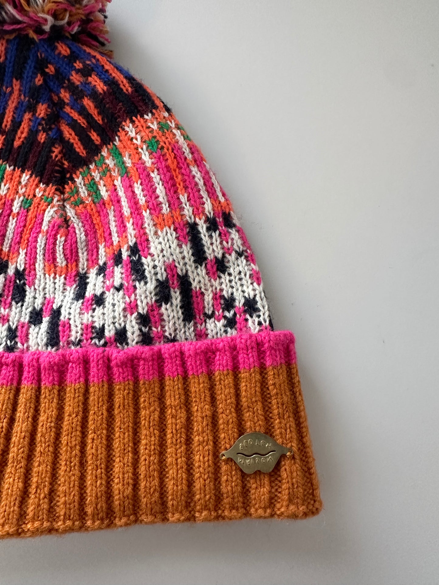Scotch & Soda Multicolored Knit Beanie Hat with Pom Pom