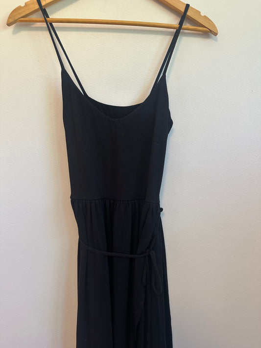 Susana Monaco Black Scoop Neck Tie Waist Midi Dress | Size Small