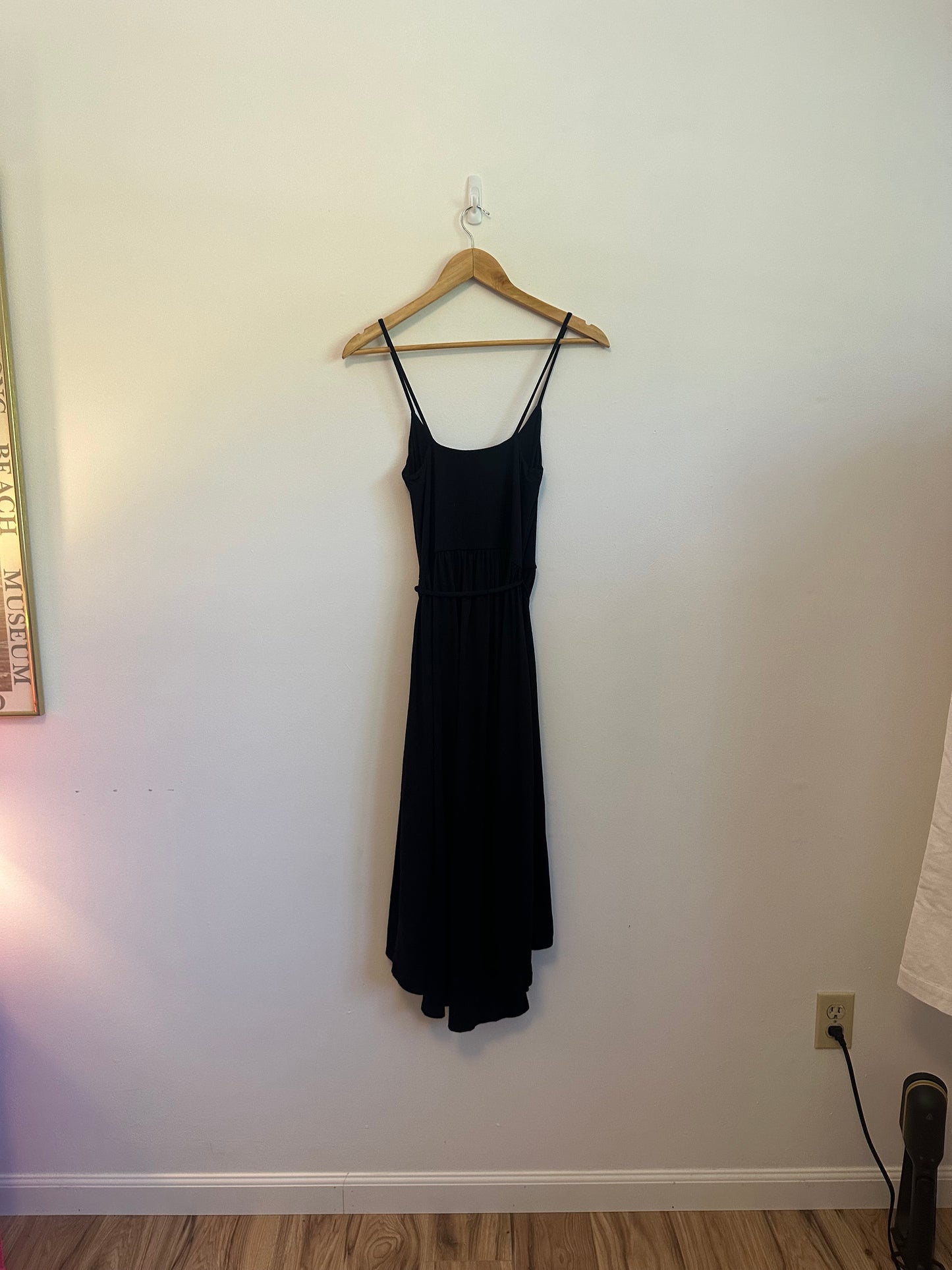 Susana Monaco Black Scoop Neck Tie Waist Midi Dress | Size Small