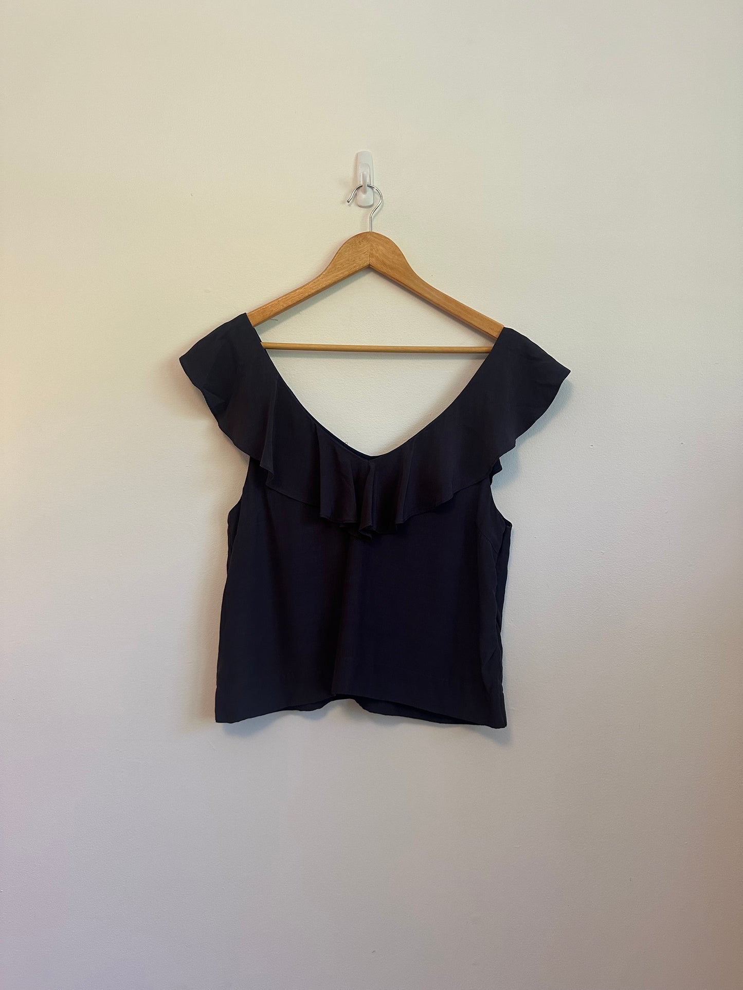 Emerson Fry Natasha Ruffle Blouse in Midnight Blue | Size Medium