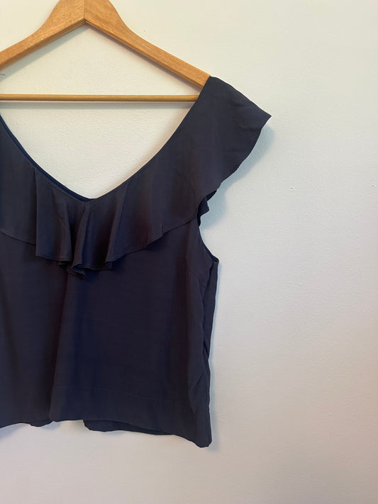 Emerson Fry Natasha Ruffle Blouse in Midnight Blue | Size Medium