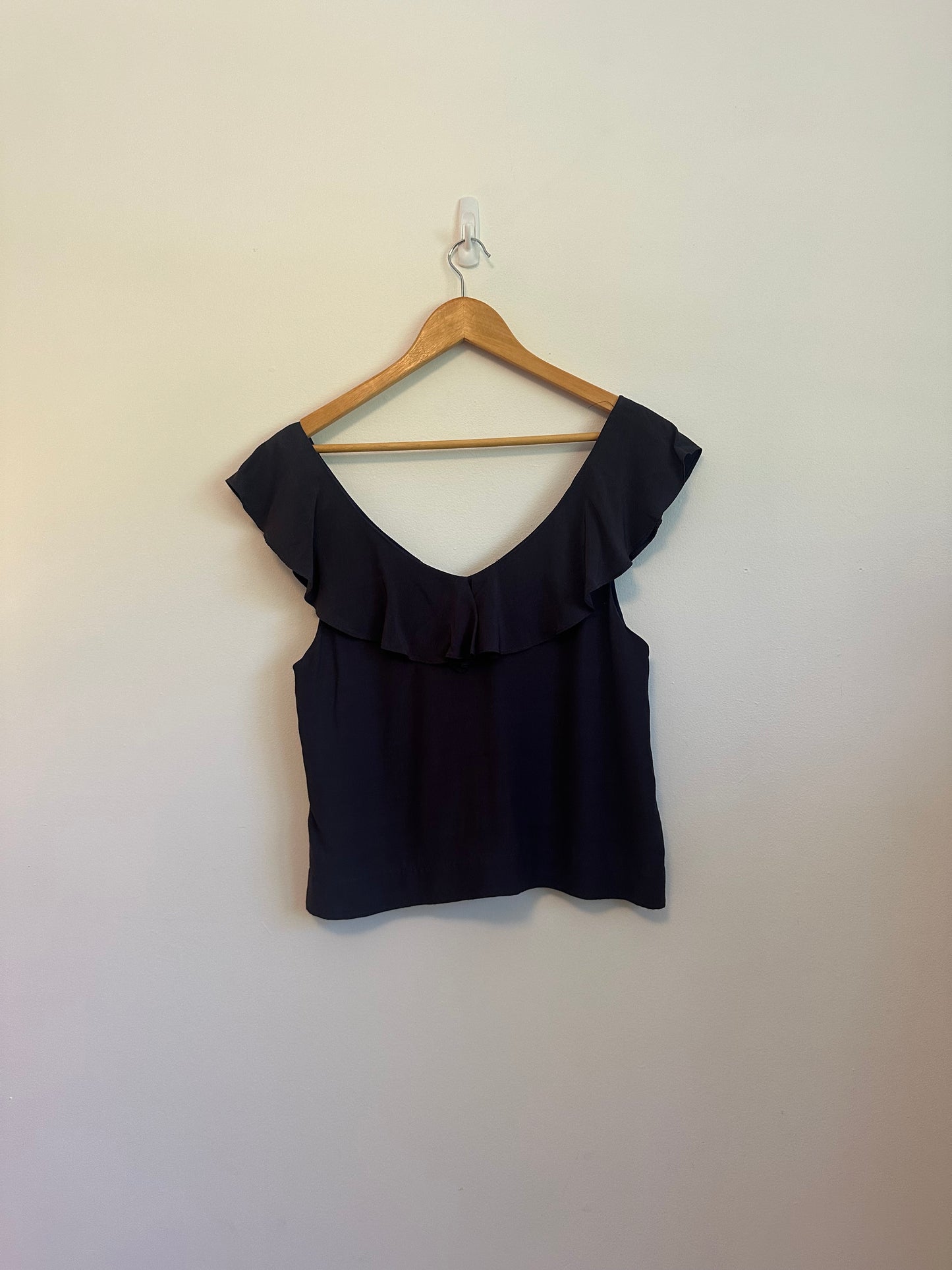 Emerson Fry Natasha Ruffle Blouse in Midnight Blue | Size Medium