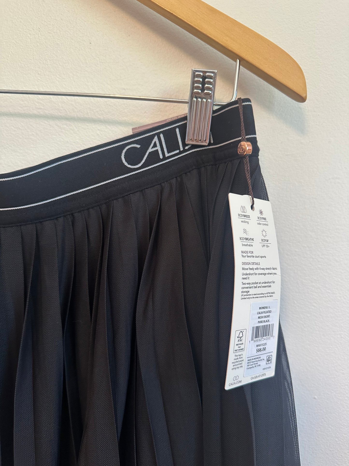 NWT Calia Pleated Mesh Skort in Black | Size Large