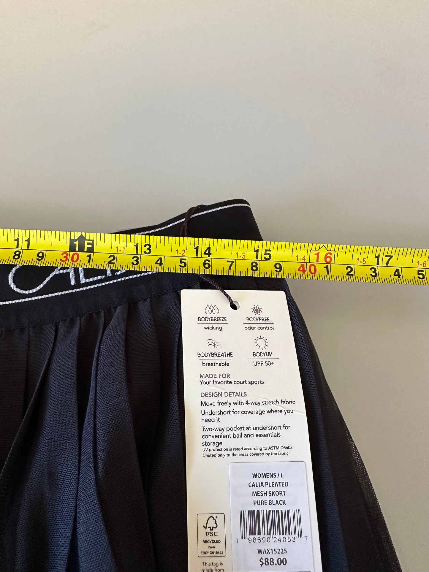 NWT Calia Pleated Mesh Skort in Black | Size Large