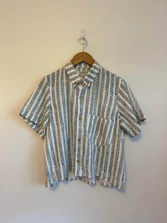 NWT Emerson Fry India Collection Linen Blend Green White Block Print Shirt | One Size