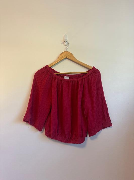 Michael Stars Isabel Cotton Convertible Top in Dark Pink | Size Small