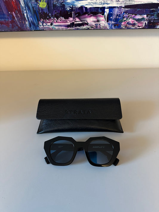 Strata Amplify Black Geometric Chunky Sunglasses with Case