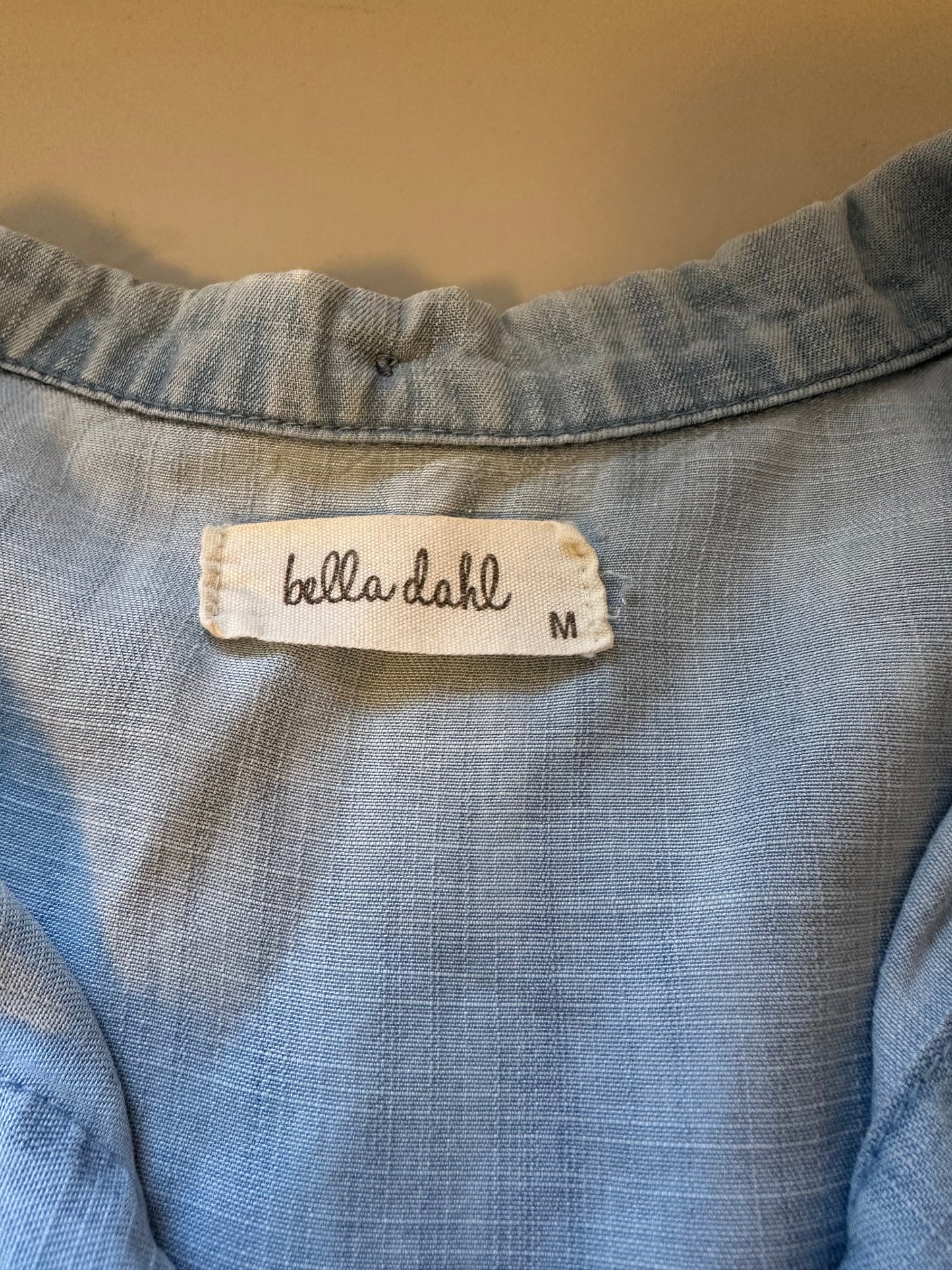 Bella Dahl Frayed Lightweight Chambray Denim Polka Dot Blouse | Size Medium