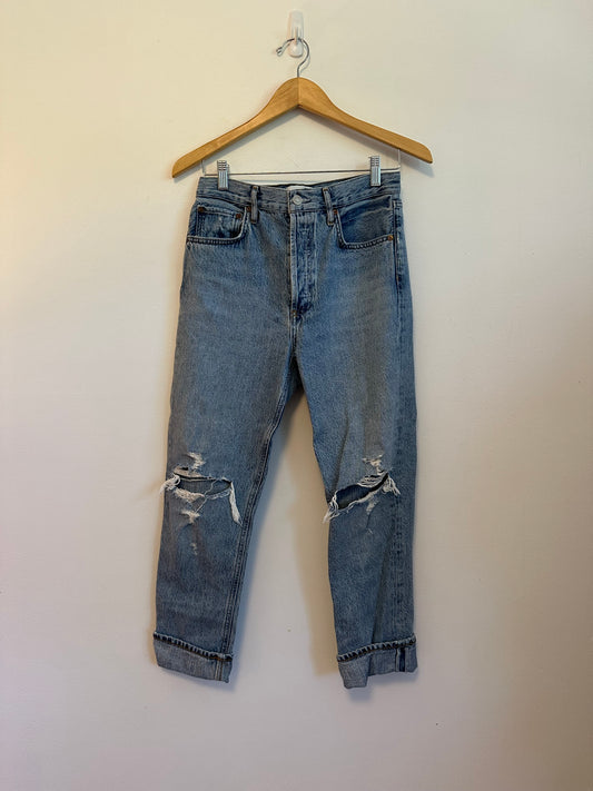 Agolde Riley Crop High Rise Straight Leg Distressed Jeans | Size 27
