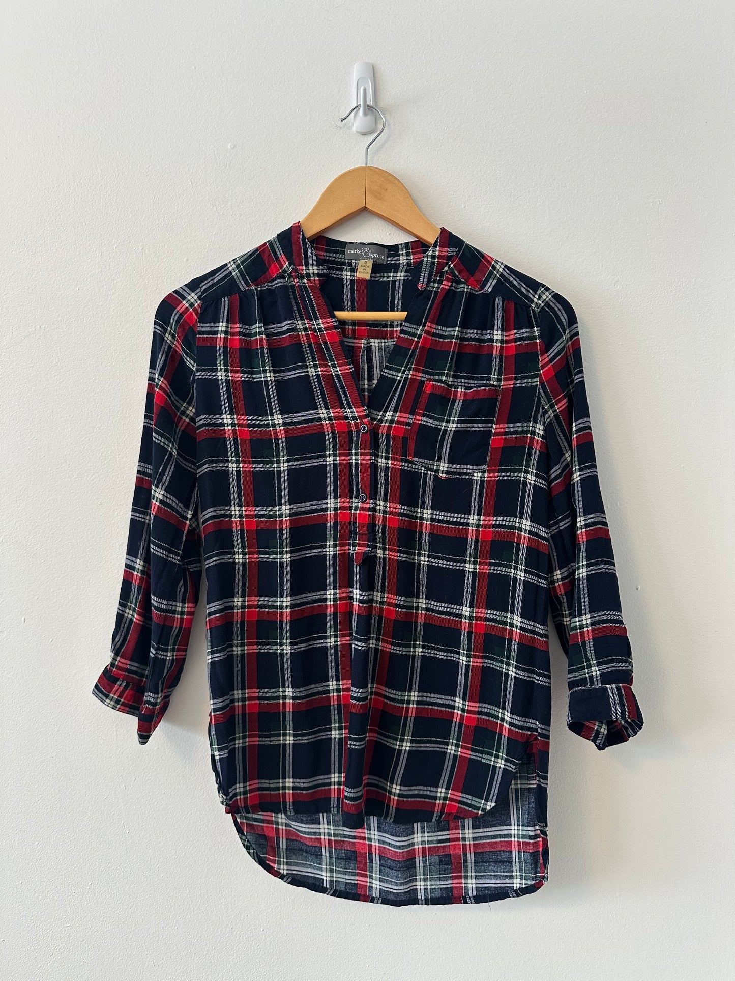 Market & Spruce Plaid Henley 3/4 Sleeve | Size Small