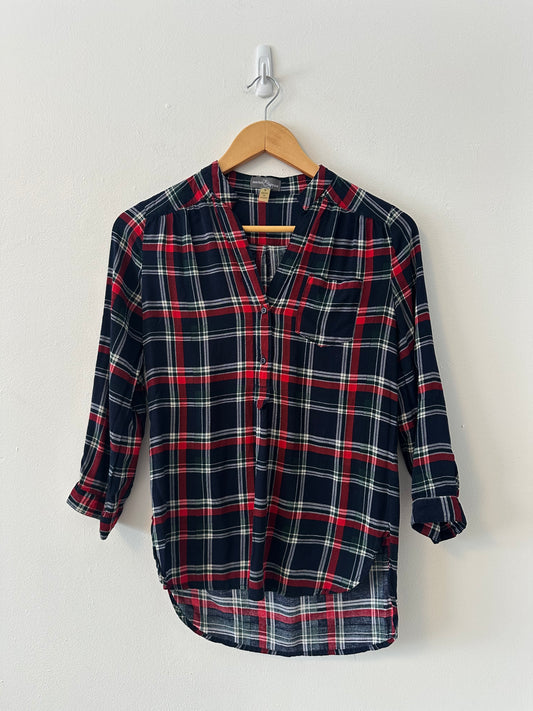 Market & Spruce Plaid Henley 3/4 Sleeve | Size Small