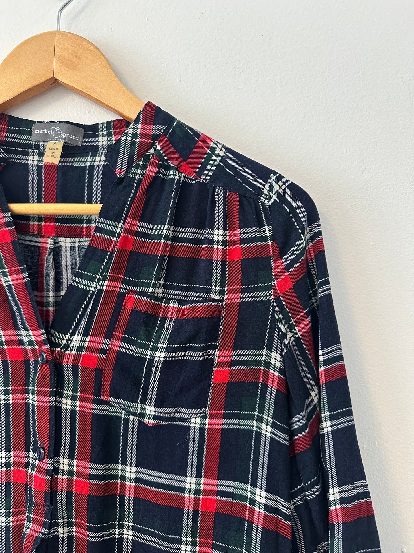 Market & Spruce Plaid Henley 3/4 Sleeve | Size Small