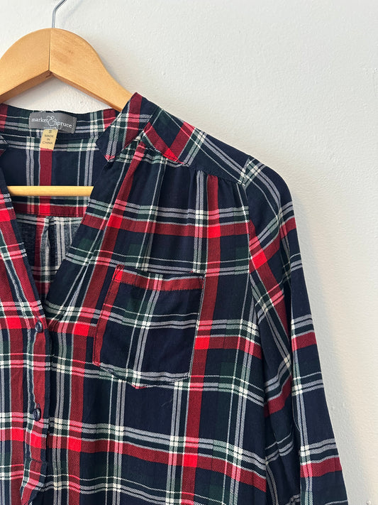 Market & Spruce Plaid Henley 3/4 Sleeve | Size Small
