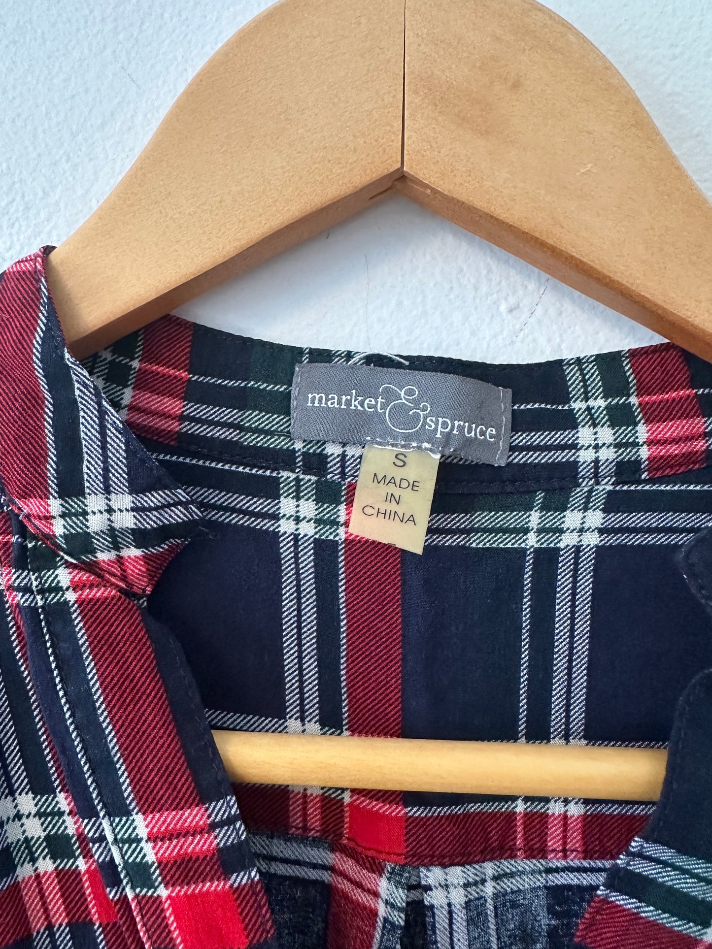 Market & Spruce Plaid Henley 3/4 Sleeve | Size Small