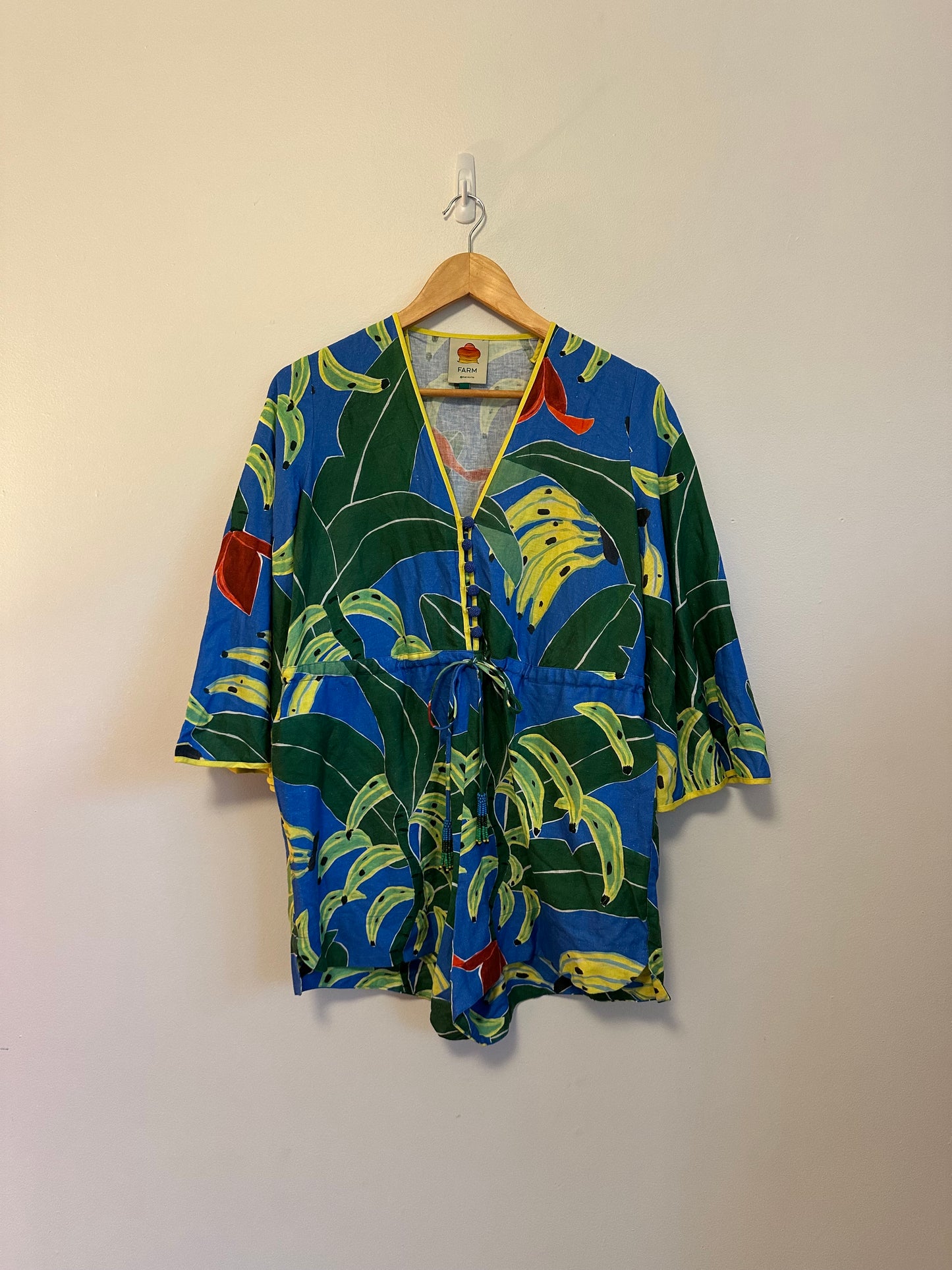 Farm Rio Blue Banana Leaves Romper | Size Medium