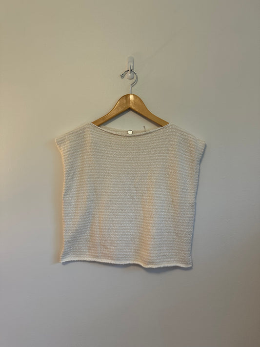 Margaret O'Leary Square Knit Tee in Ivory and Natural Stripe | Size XS