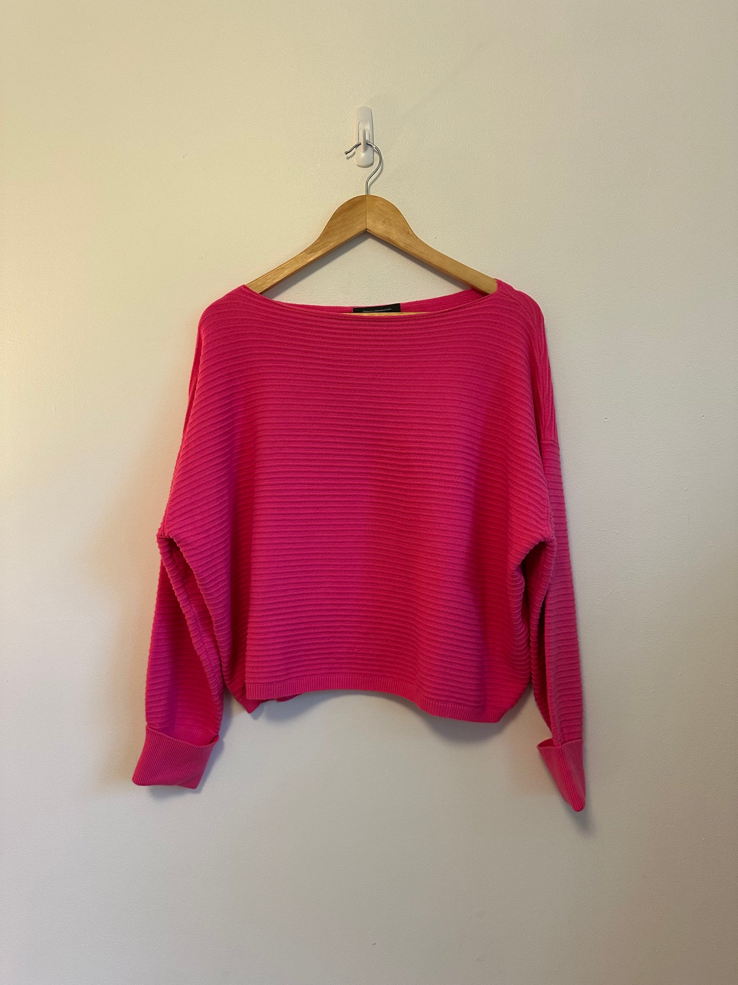 French Connection Babysoft Lena Slash Neck Ribbed Sweater in Pink | Size XS