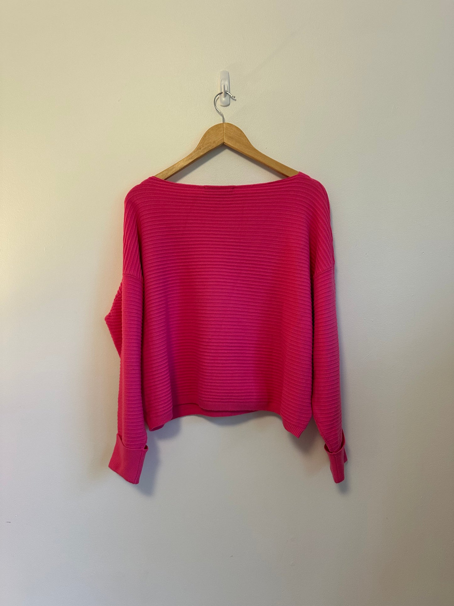 French Connection Babysoft Lena Slash Neck Ribbed Sweater in Pink | Size XS