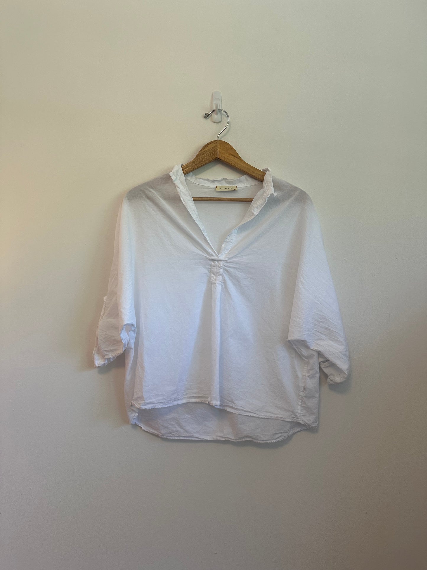 Stark X White Cotton Poplin Popover Top | Size XS
