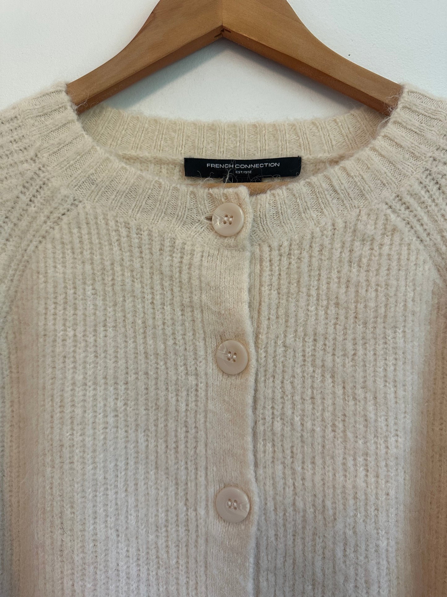 NWT French Connection Fluffy Knit Cardigan in Classic Cream | Size XS